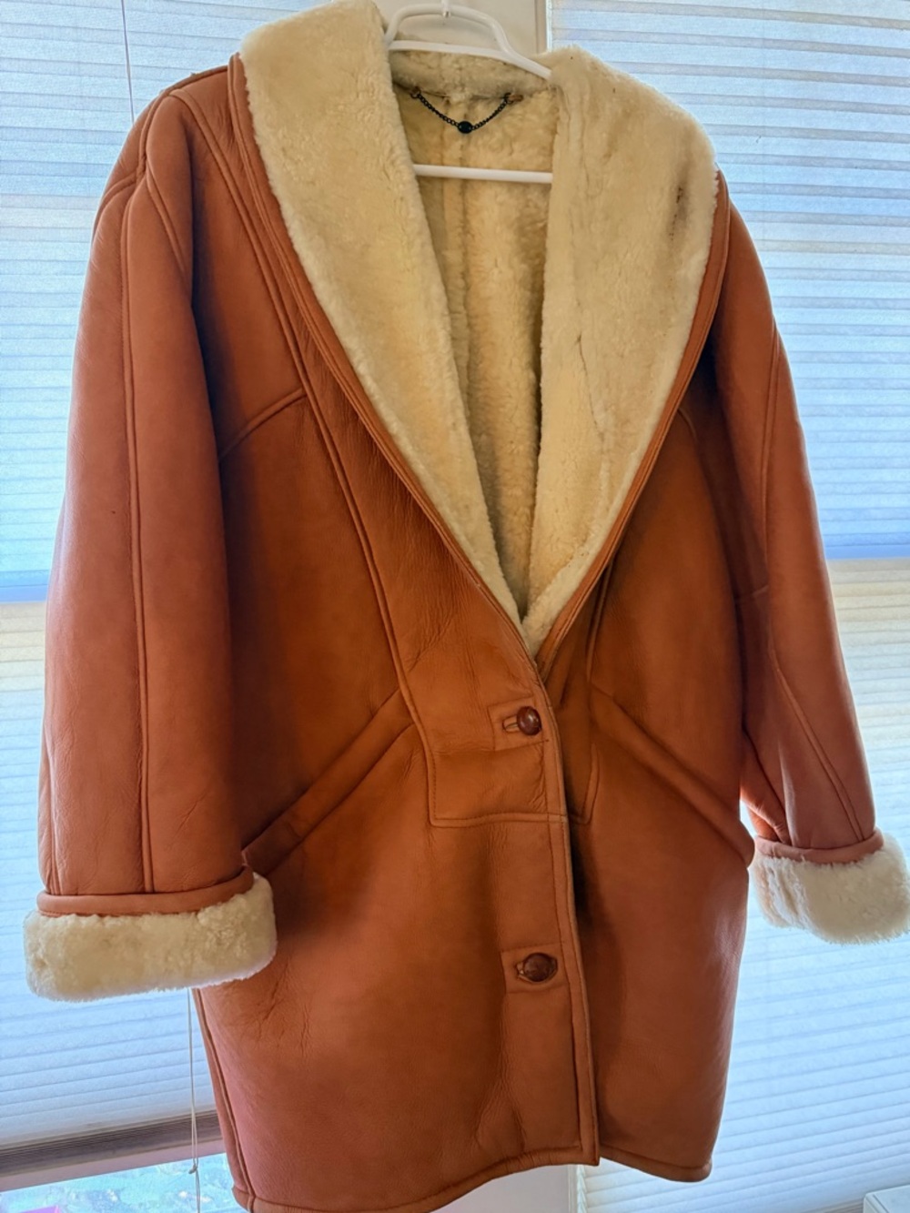 Hugo Buscati Tan Leather Trench Coat with Cream Shearling